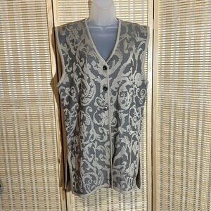 Jacques Vert Vintage 1990s Long Black and Tan Knit Sweater Vest Large?